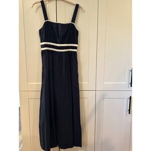 LOFT Navy Blue Cotton Sundress White Trim Sleeveless‎ Casual Dress Size 8
